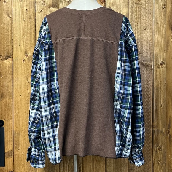 Roundtree & Yorke Large Brown Ribbed Blue Plaid Oversized Long Sleeve Shirt - Picture 5 of 7